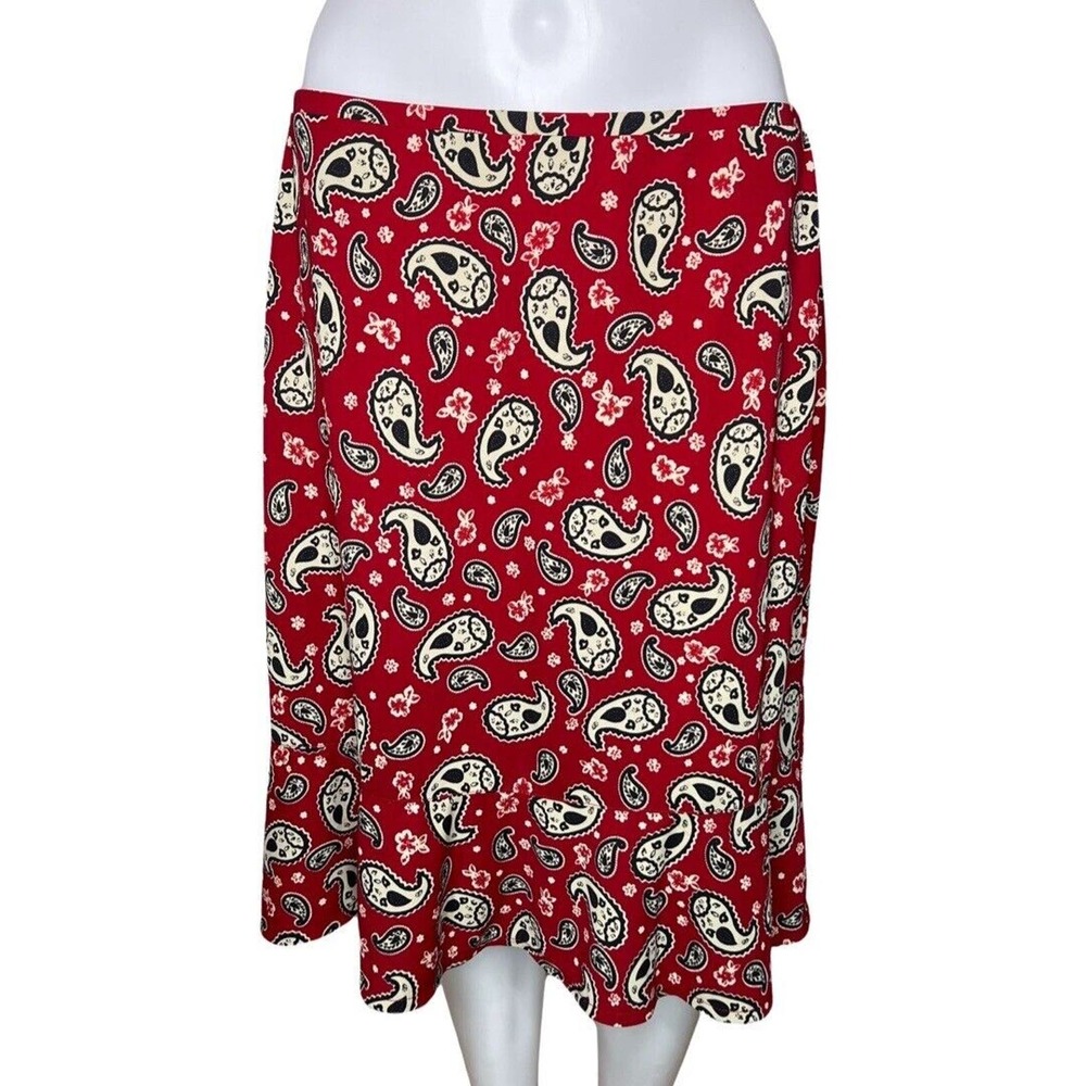Harolds Skirt Womens Large Red White Paisley Flowy Skirt Casual Business Office‎